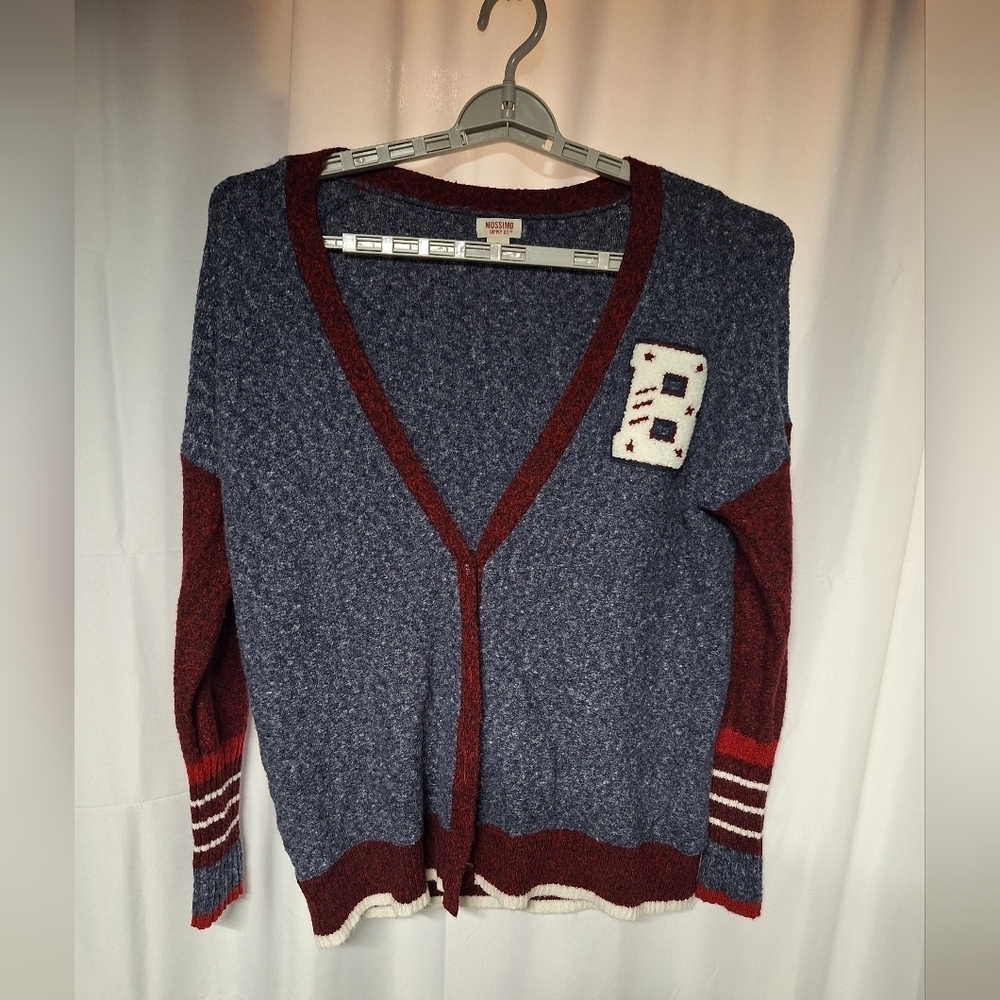 Women's Blue and Red Cardigan Sweater Preppy 60s Dance Vibes. Costume